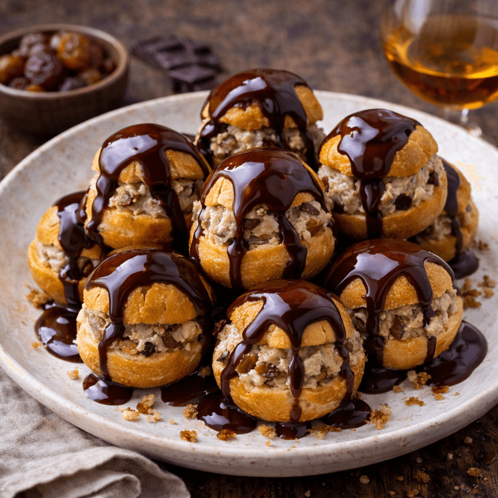 Konyak Soslu ve Kestane Şekerli Profiterol