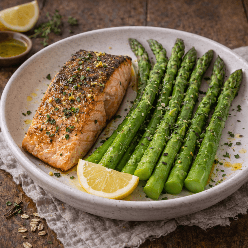 Izgara Somon ve Buharda Kuşkonmaz – Saf Omega-3