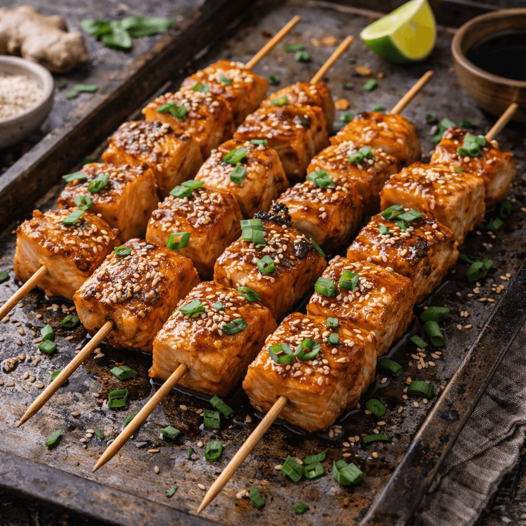 Soya Soslu ve Zencefilli Somon Şiş