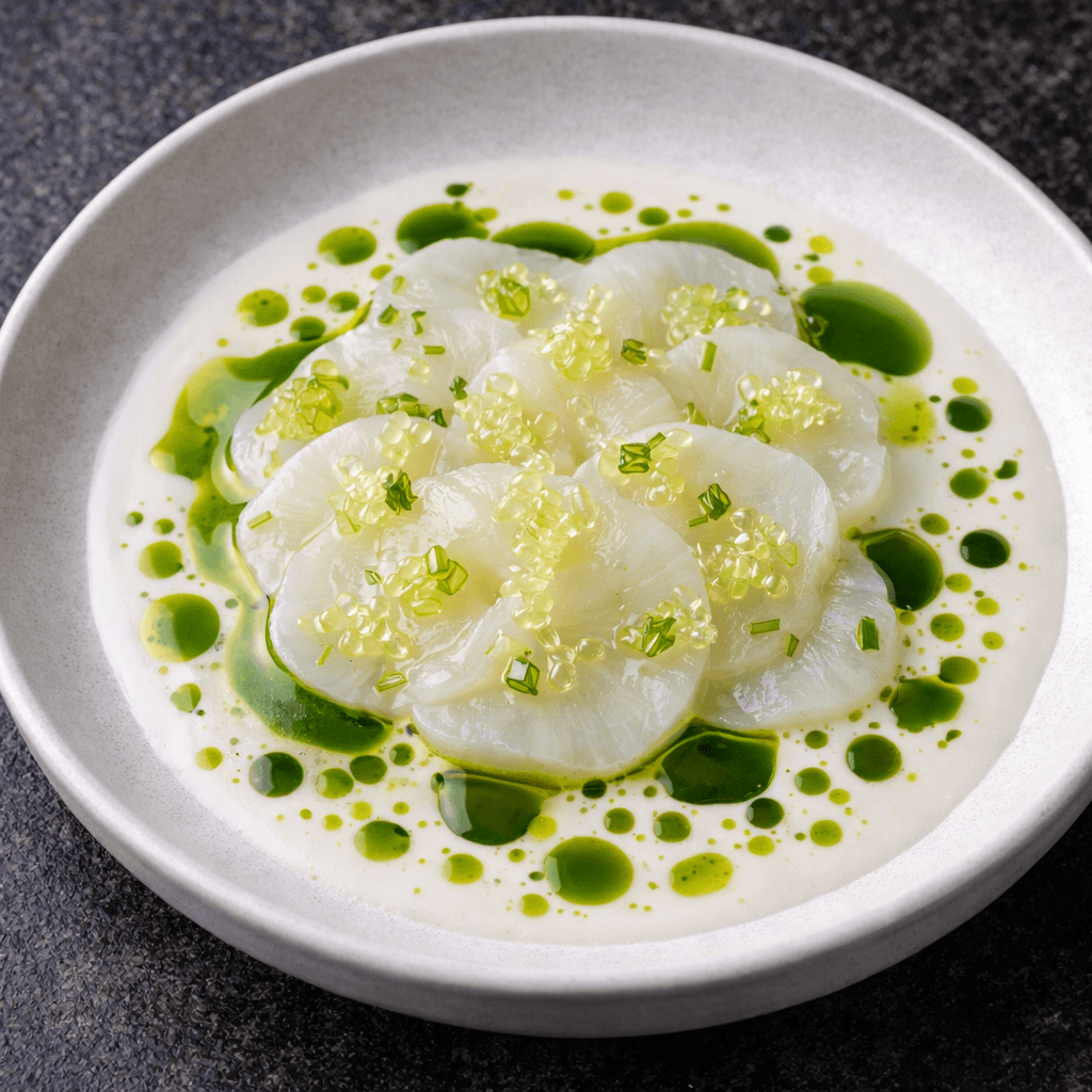 Deniz Tarağı Crudo & Buttermilk Emülsiyonu ve Dereotu Yağı