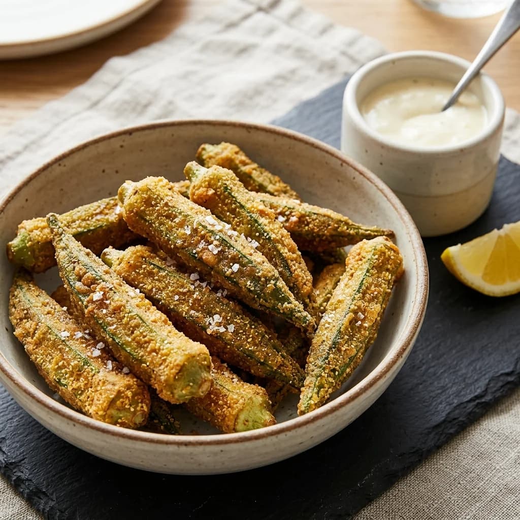 Mısır Unu Kaplı Çıtır Bamya Fries & Limonlu Aioli