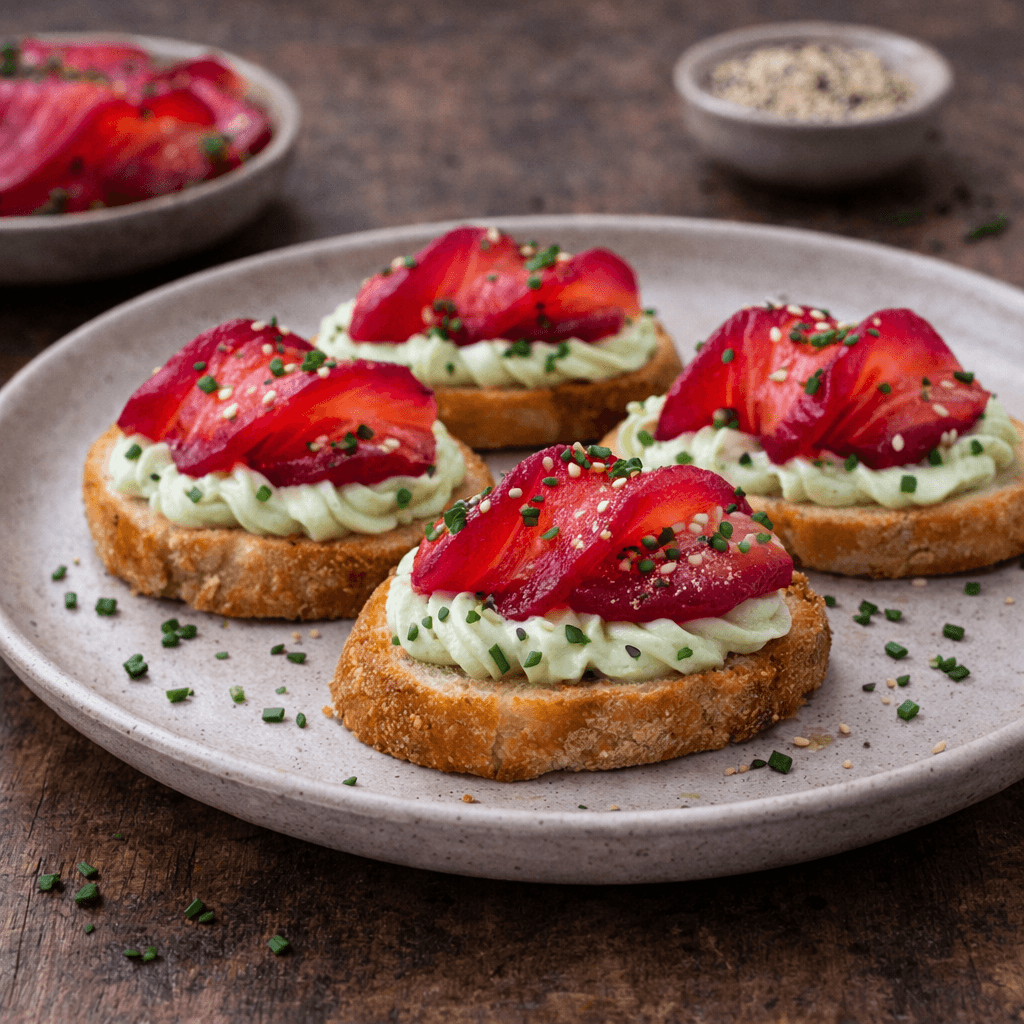 Pancar Kürlü Somon & Wasabi Kremalı Crostini