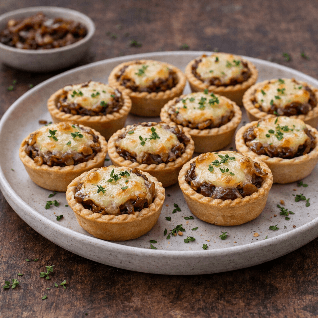 Karamelize Soğanlı ve Gravyerli Mini Tartletler